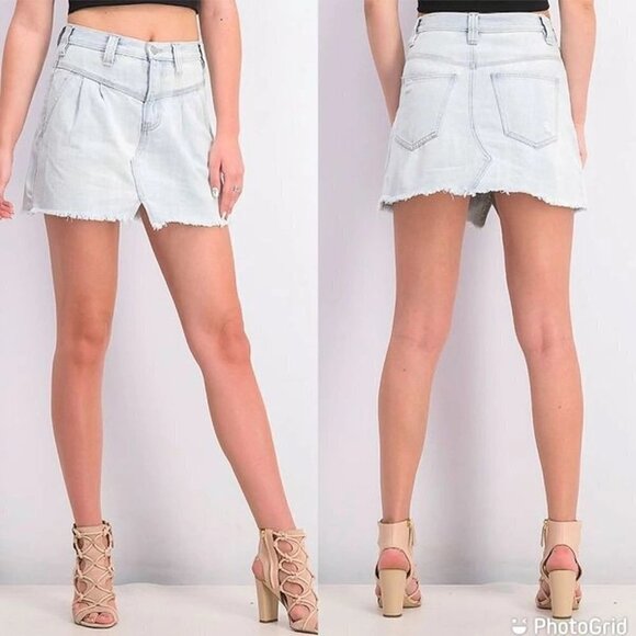 Free People We the Free denim sidecar skirt 24 0 light wash - Picture 1 of 13